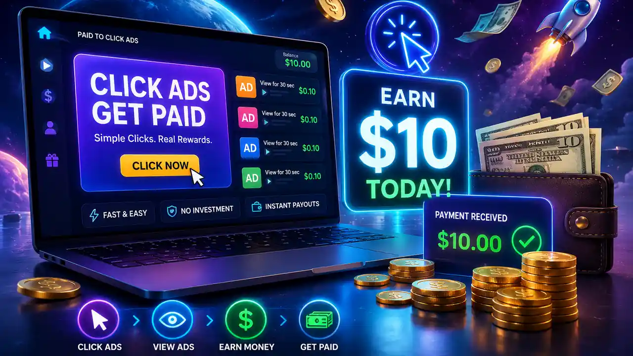 Get Paid $10 to Click Ads App-Earn Money Online Without Investment